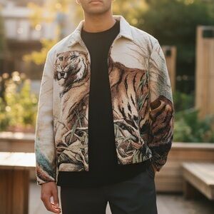 Men's Tapestry Beige Tiger Print Jacket